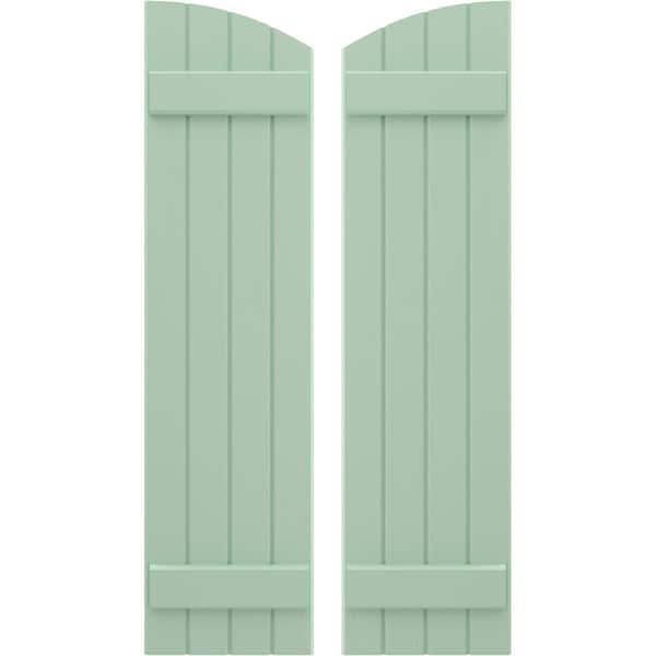 Ekena Millwork Americraft 4-Board (2 Batten) Wood Joined Board-n-Batten Shutters w/Ellipt Top, ARW101BE414X77SGH, PR ARW101BE414X77SGH - main